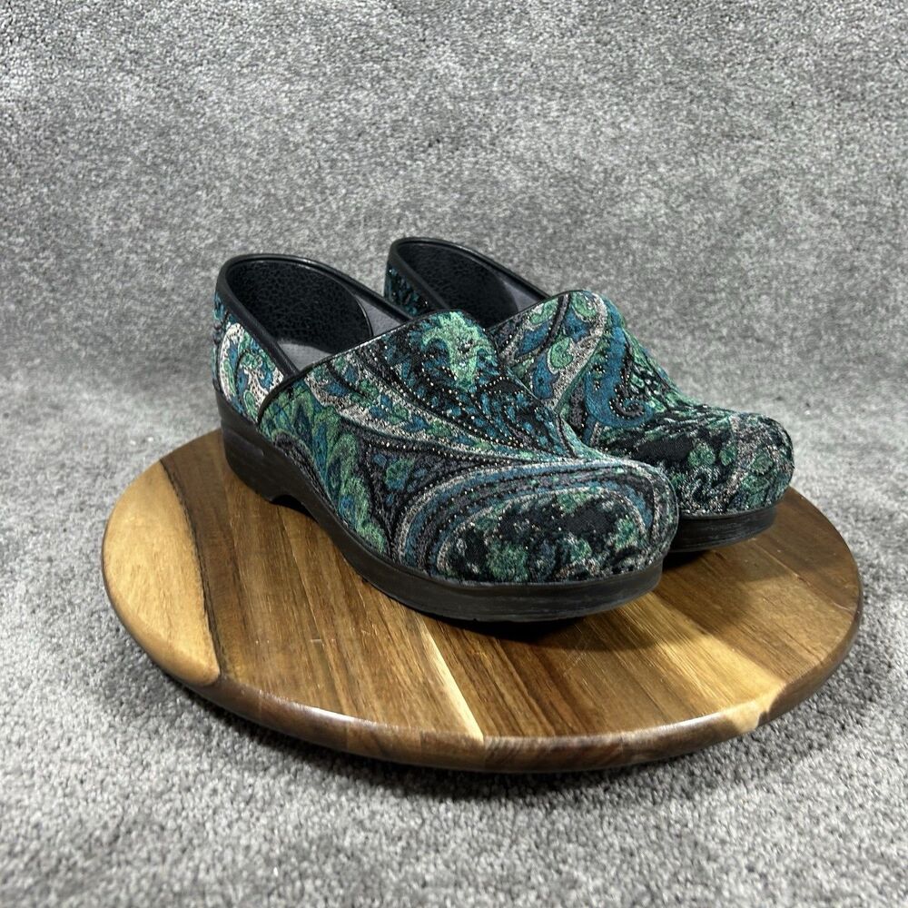 Dansko Vegan Women’s Size EU 39 US 8.5 Green Paisley Tapestry Slip On Clog Shoes - Picture 2 of 12